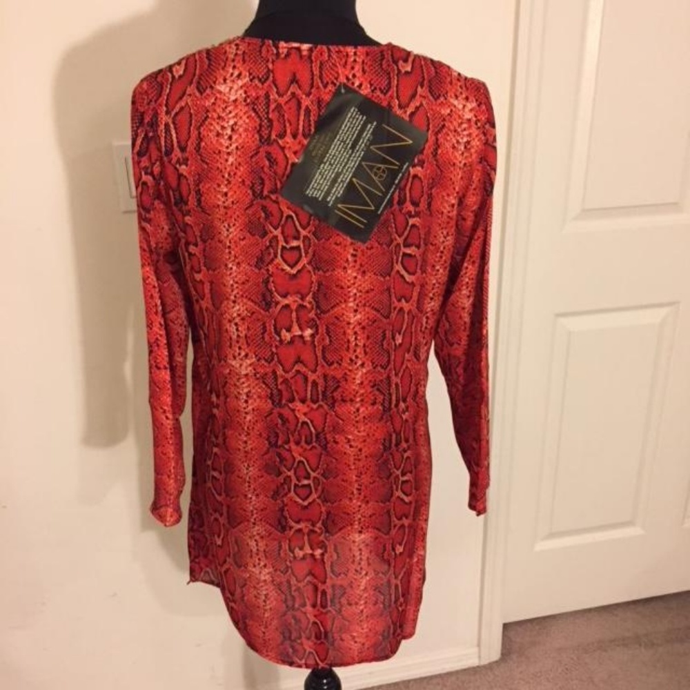 IMAN Orange & Black Jeweled V-Neckline w/Gold Piping Tunic Top Blouse SMALL NWT - Picture 8 of 8